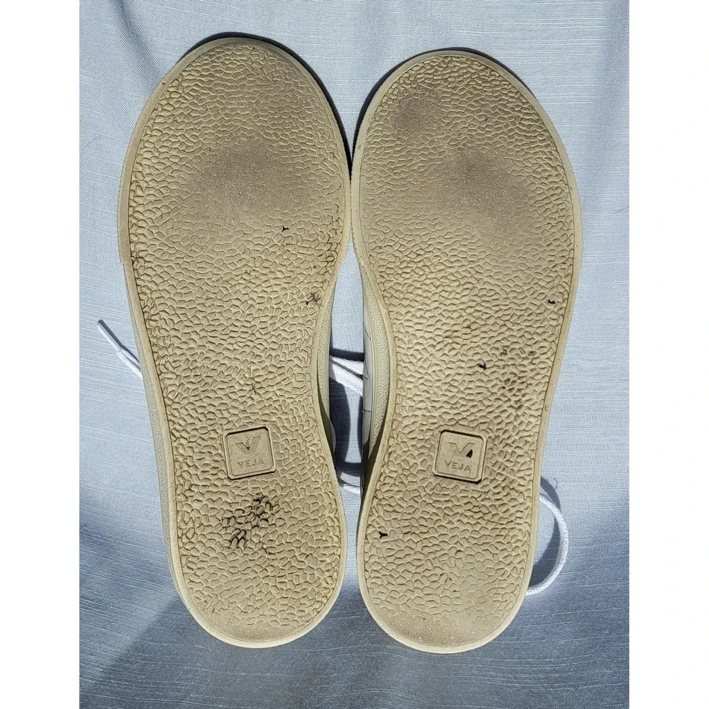 Veja Esplar White Leather Low Top Sneakers Womens 8 Cream Suede Heel Logo